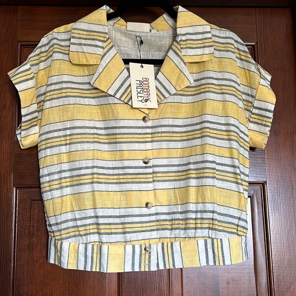 BOMBAY WESTSIDE STRIPE Crop Button Up Blouse Size M - Picture 2 of 8